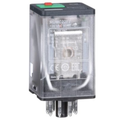 Picture of Harmony Electromechanical Relays, Universal plug in relay, 10A, 2CO, with LED, lockable test button, 120V AC