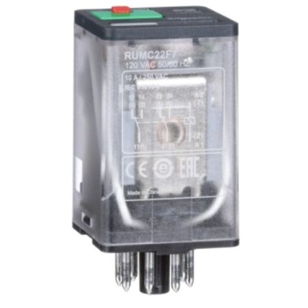 Picture of Harmony Electromechanical Relays, Universal plug in relay, 10A, 2CO, with LED, lockable test button, 120V AC