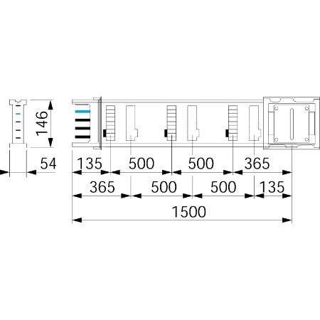 Picture of Horizontal distribution length, Canalis KSA400, aluminium, 400A, fixed length 1.5m, 6 outlets, 3L+N+PE, white RAL9001