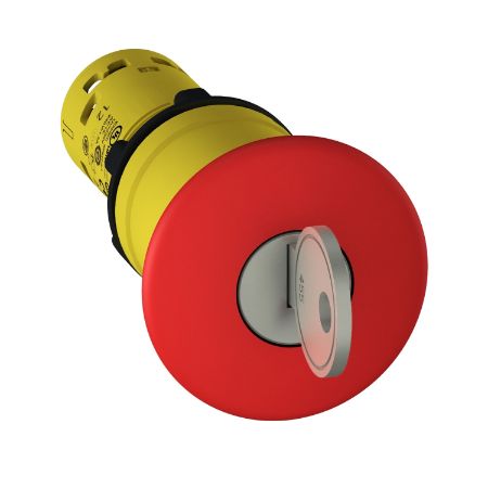Picture of Monolithic emergency stop, Harmony XB7, plastic, red mushroom 40mm, 22mm, latching key release, 2NC