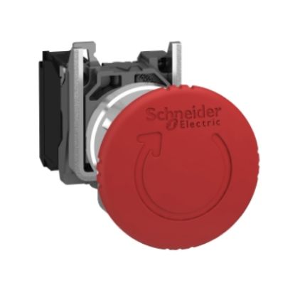 Picture of Emergency switching off push button, Harmony XB4, metal, red mushroom 40mm, 22mm, trigger latching turn to release, 1NC
