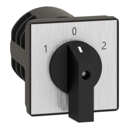 Picture of Complete cam switch, Harmony K1, K2, cam changeover switch, front mounting, plastic, 4 poles, position 0, 60degrees, 63A, 64x64mm, marked 1 0 2