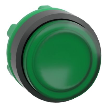 Picture of Harmony XB5, Head for illuminated push button, green projecting, 22mm, universal LED, spring return, unmarked