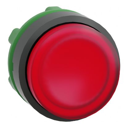Picture of Harmony XB5, Head for illuminated push button, plastic, red projecting, 22mm, universal LED, spring return, plain lens