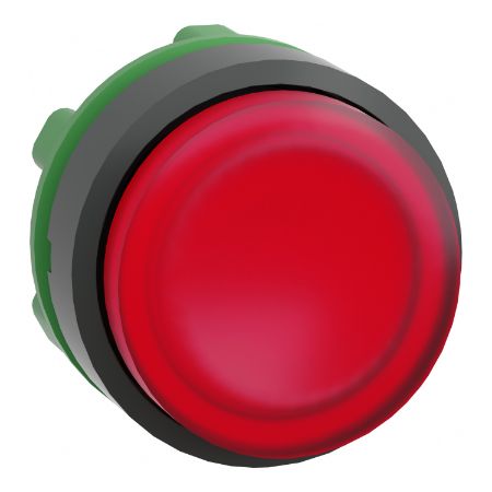 Picture of Harmony XB5, Head for illuminated push button, plastic, red projecting, 22mm, universal LED, spring return, plain lens