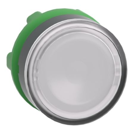 Picture of Harmony XB5, Head for illuminated push button, plastic, white flush, 22mm, universal LED, spring return, plain lens