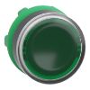 Picture of Harmony XB5, Head for illuminated push button, plastic, green flush, 22mm, universal LED, spring return, plain lens