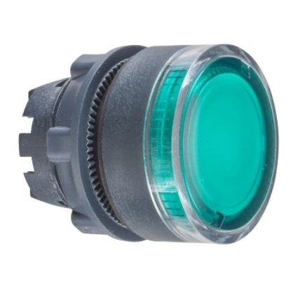 Picture of Head for illuminated push button, Harmony XB5, plastic, flush, green, 22mm, spring return, plain lens for BA9s bulb