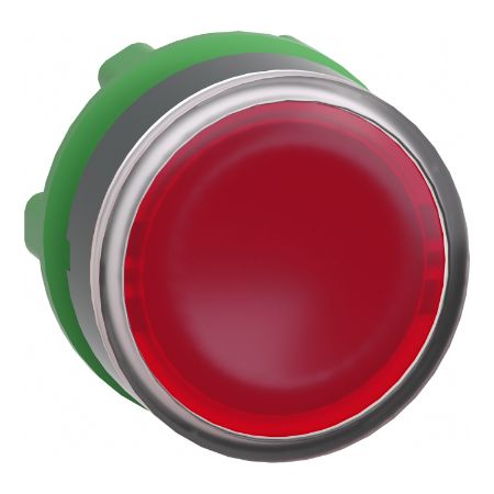 Picture of Harmony XB5, Head for illuminated push button, plastic, red flush, 22mm, universal LED, spring return, plain lens