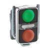Picture of Illuminated double headed push button head, Harmony XB4, metal, 22mm, 1 green fLush+1 pilot light+1 red flush, unmarked