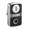 Picture of Illuminated double headed push button head, Harmony XB4, metal, 22mm, 1 white flush marked I + 1 pilot light + 1 black flush marked O