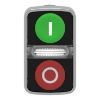 Picture of Illuminated double headed push button head, Harmony XB4, metal, 22mm, 1 green flush marked I + 1 pilot light + 1 red flush marked O