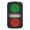 Picture of Illuminated double headed push button head, Harmony XB5, plastic, 22mm, 1 green flush + 1 pilot light + 1 red flush, unmarked