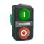 Picture of Illuminated double headed push button head, Harmony XB5, plastic, 22mm, 1 green flush marked I + 1 pilot light + 1 red flush marked O