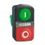 Picture of Harmony XB5, Illuminated double headed push button head, plastic, Ø22, 1 green flush I + 1 pilot light + 1 red projecting O