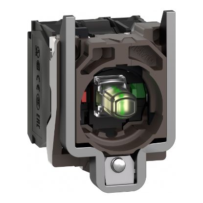 Picture of Harmony XB4, Complete body/contact assembly and light block,metal, universal LED, body/fixing collar, 1NO + 1NC, 24V AC DC