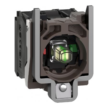 Picture of Harmony XB4, Complete body/contact assembly and light block,metal, universal LED, body/fixing collar, 1NO + 1NC, 24V AC DC