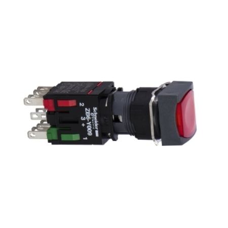 Picture of Complete illuminated push button, Harmony XB6, red square flush, 16mm, spring return, 1NO + 1NC,  12...24V