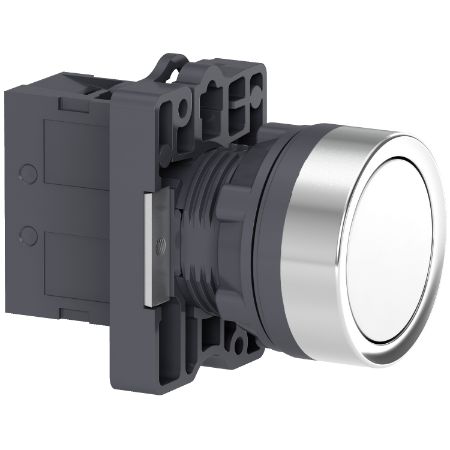 Picture of Complete push button, Easy Harmony XA2, plastic, flush, white, 22mm, spring return, unmarked, 1NO