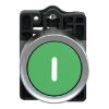 Picture of Complete push button, Easy Harmony XA2, plastic, flush, green, 22mm, spring return, marked I, 1NO