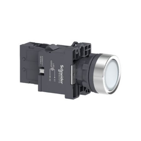 Picture of Complete illuminated push button, Easy Harmony XA2, plastic, flush, white, 22mm, spring return, 380V AC, 1NO