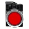 Picture of Complete illuminated push button, Easy Harmony XA2, plastic, flush, red, 22mm, spring return, 220V AC, 1NC