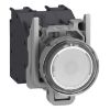 Picture of Complete illuminated push button, Harmony XB4 - ATEX D, metal, white flush, 22mm, spring return, booted, 1NO, 24...254V AC/DC
