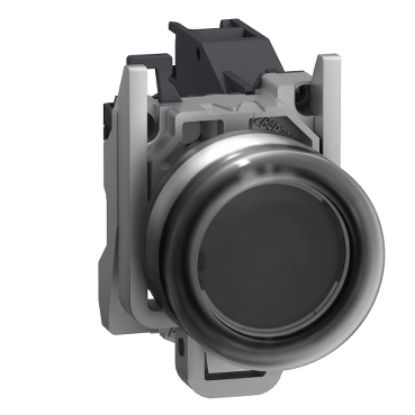 Picture of Complete push button, Harmony XB4 - ATEX D, black projecting with boot, metal, 22mm, spring return, 1NO