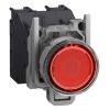 Picture of Complete illuminated push button, Harmony XB4 - ATEX D, metal, red flush, 22mm, spring return, booted, 1NC, 24...254V AC DC
