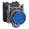 Picture of Complete illuminated push button, Harmony XB4 - ATEX D, metal, blue flush, 22mm, spring return, booted, 1NO, 24...254V AC/DC