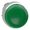 Picture of Harmony XB4, Head for illuminated push button, metal, green projecting, 22mm, universal LED, spring return, plain lens