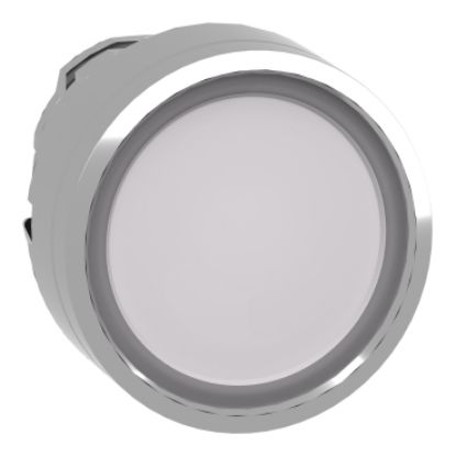 Picture of Harmony XB4, Head for illuminated push button, metal, white flush, 22mm, universal LED, spring return, plan lens