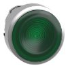 Picture of Head for illuminated push button, Harmony XB4, metal, green flush, 22mm, universal LED, spring return, grooved lens