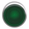 Picture of Head for illuminated push button, Harmony XB4, metal, green flush, 22mm, universal LED, spring return, grooved lens