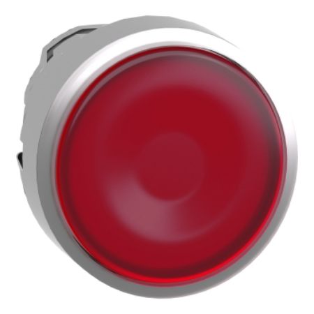 Picture of Harmony XB4, Head for illuminated push button, metal, red flush, 22mm, universal LED, spring return, plan lens, unmarked