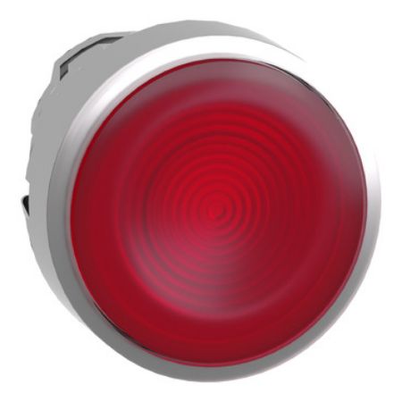 Picture of Head for illuminated push button, Harmony XB4, metal, red flush, 22mm, universal LED, spring return, grooved lens