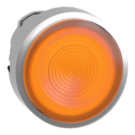 Picture of Head for illuminated push button, Harmony XB4, metal, orange flush, 22mm, universal LED, spring return, grooved lens
