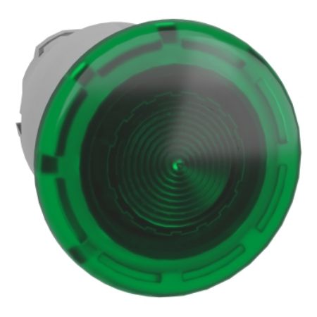 Picture of Harmony XB4, Head for illuminated push button, metal, green mushroom 40mm, 22mm, universal LED, spring return