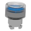 Picture of Head for illuminated push button, Harmony XB4, metal, blue flush, 22mm, universal LED, spring return, clear boot