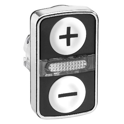 Picture of head for illuminated double headed push button, Harmony XB4, 2 white flush pushbuttons, 22mm, with marking