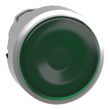 Picture of Head for illuminated push button, Harmony XB4, metal, green flush, 22mm, universal LED, for insertion legend