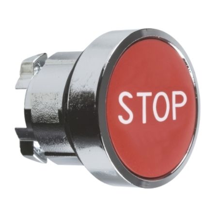 Picture of Harmony XB4, Push button head, metal, flush, red, 22mm, spring return, marked STOP