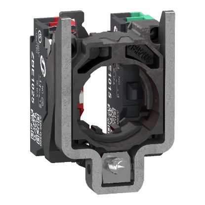 Picture of Single contact block with body fixing collar, Harmony XB4, metal, 1 NO + 1 NC, compact push in terminals