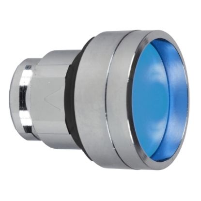 Picture of Head for illuminated push button, Harmony XB4, metal, blue recessed, 22mm, spring return, high guard, unmarked