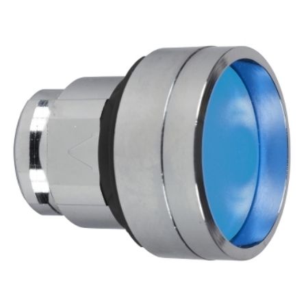 Picture of Head for illuminated push button, Harmony XB4, metal, blue recessed, 22mm, spring return, high guard, unmarked