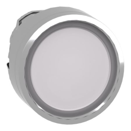Picture of Head for illuminated push button, Harmony XB4, metal, white flush, 22mm, universal LED, push push, unmarked
