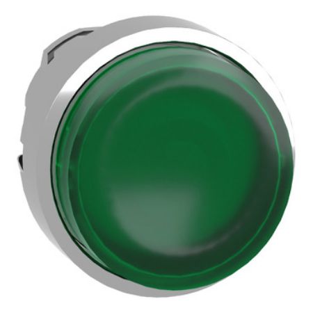 Picture of Head for illuminated push button, Harmony XB4, metal, green projecting, 22mm, push push, universal LED, unmarked