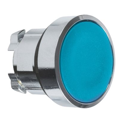 Picture of Head for illuminated push button, Harmony XB4, metal, blue flush, 22mm, push-push, unmarked