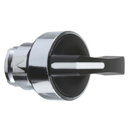 Picture of Head for selector switch, Harmony XB4, metal, black, 22mm, long handle, 3 positions, spring return left to center