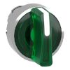 Picture of Head for illuminated selector switch, Harmony XB4, metal, green handle, 22mm, universal LED, 3 positions, stay put